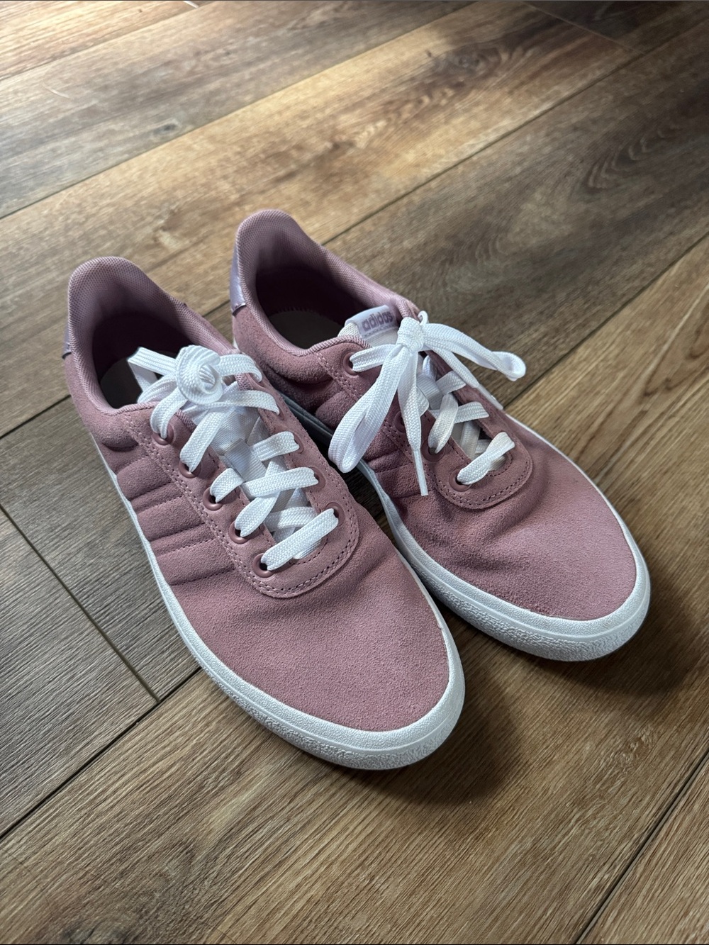 adidas Women's Pink Suede Low-Top Sneakers with White Laces